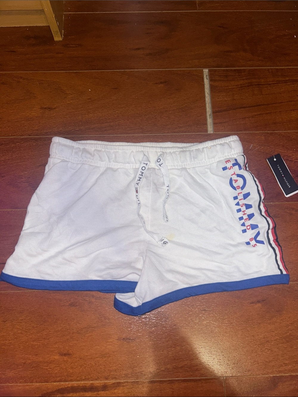 Tommy Hilfiger White Shorts with Blue Trim and Red Accent